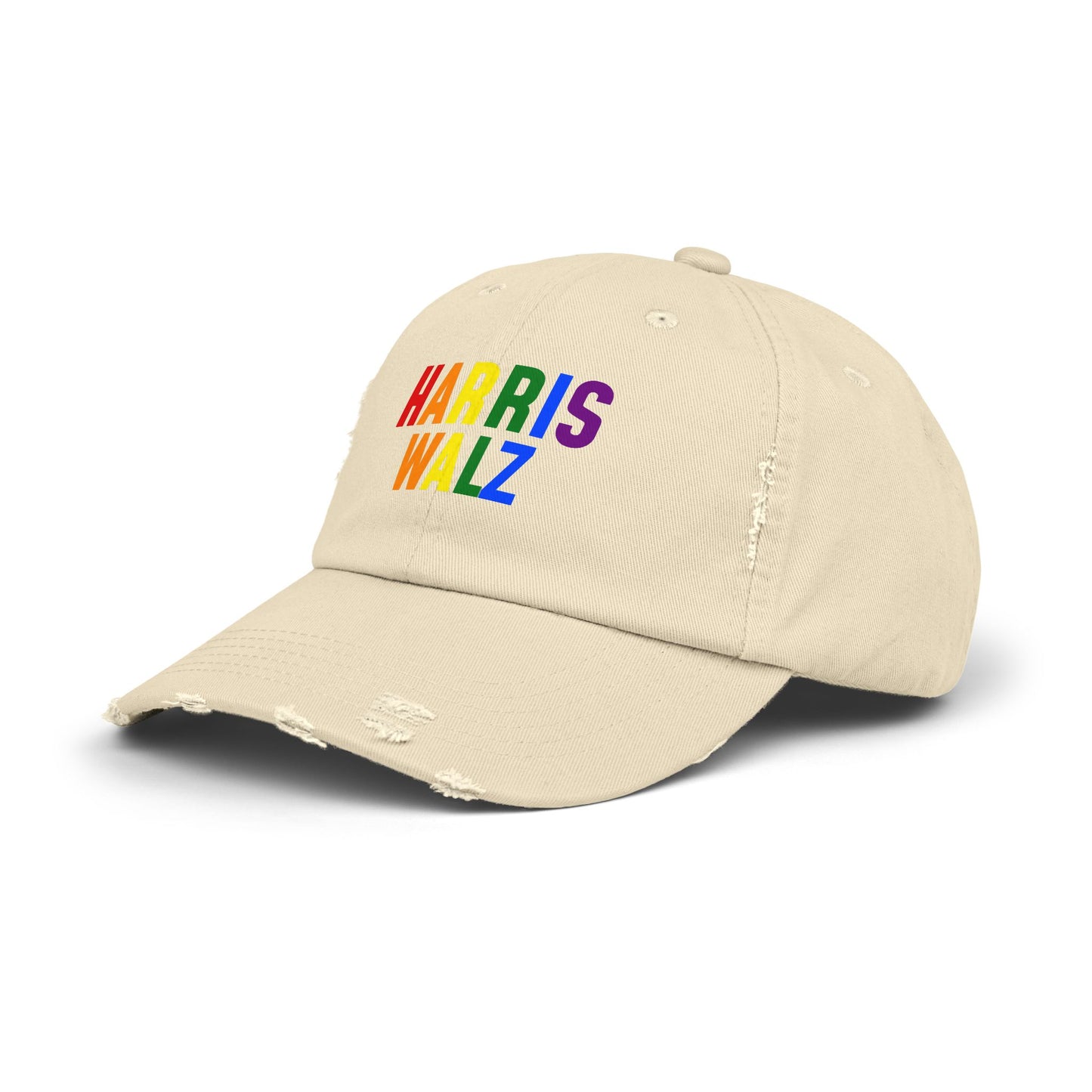 Harris-Walz Distressed Cap (rainbow text)