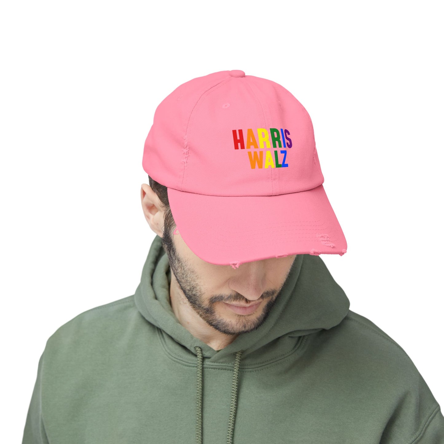 Harris-Walz Distressed Cap (rainbow text)