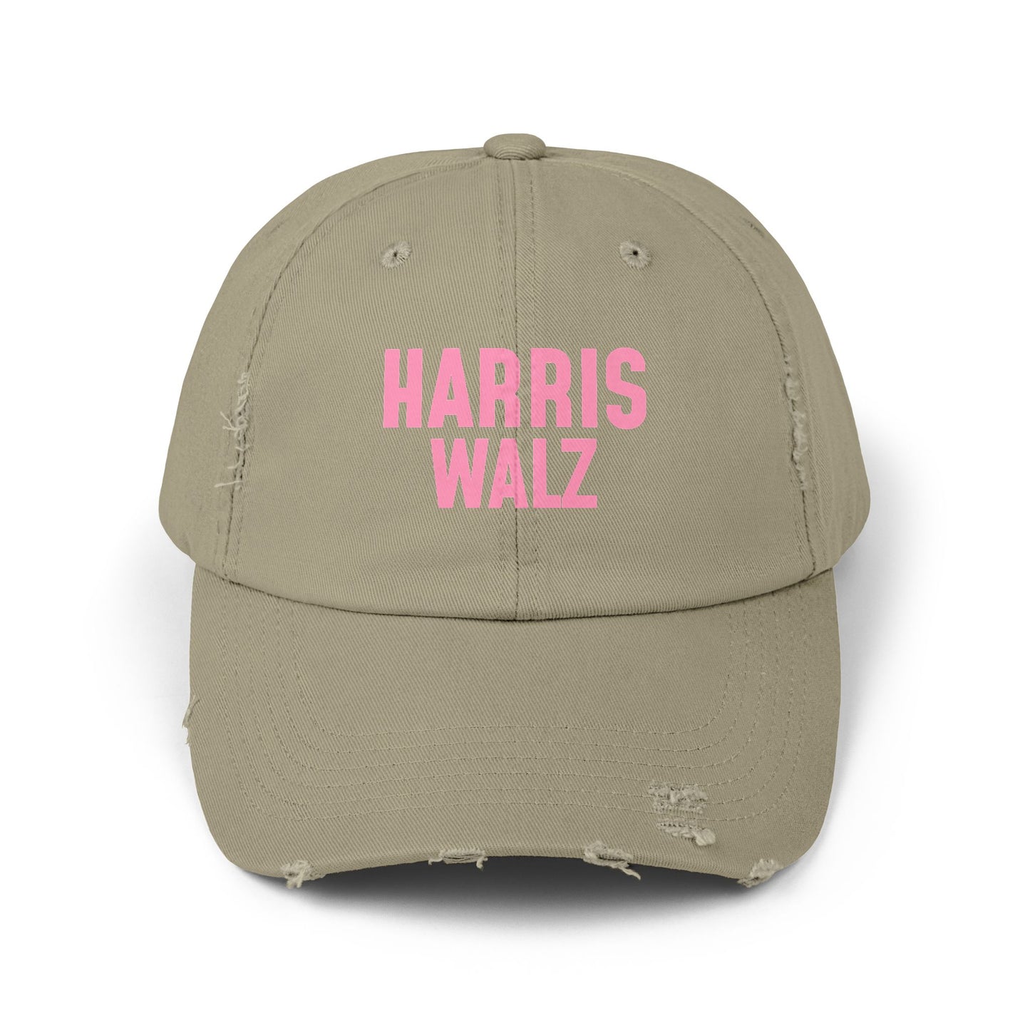 Harris-Walz Distressed Cap (pink text)