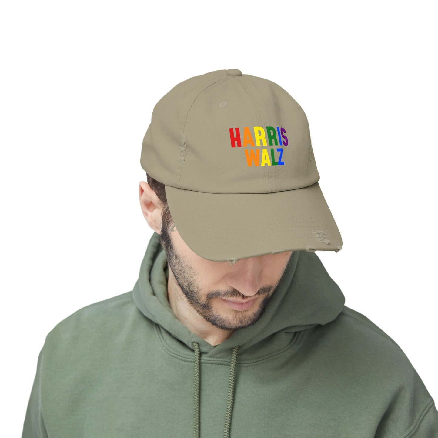 Harris-Walz Distressed Cap (rainbow text)