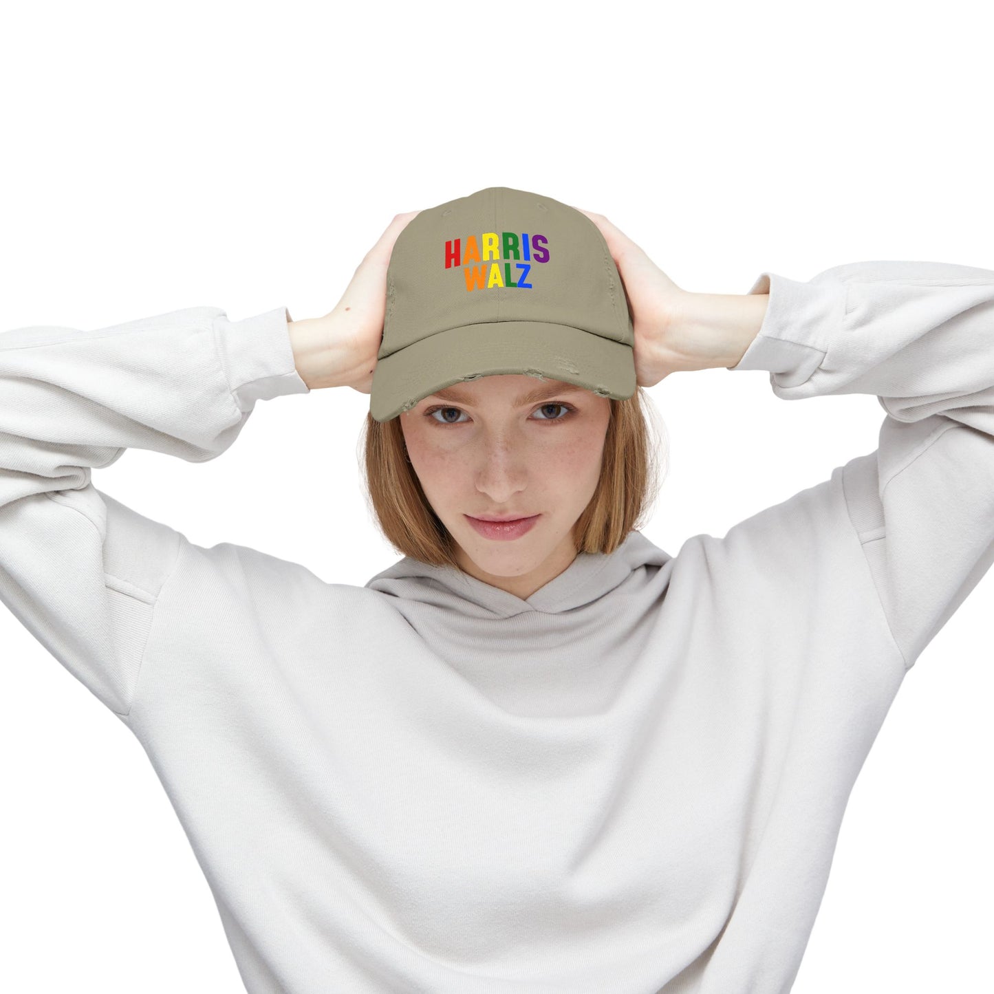 Harris-Walz Distressed Cap (rainbow text)