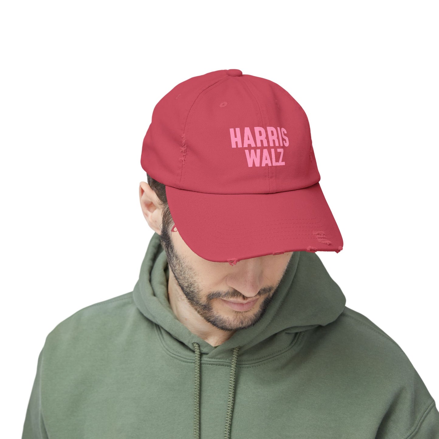 Harris-Walz Distressed Cap (pink text)