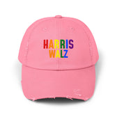 Harris-Walz Distressed Cap (rainbow text)