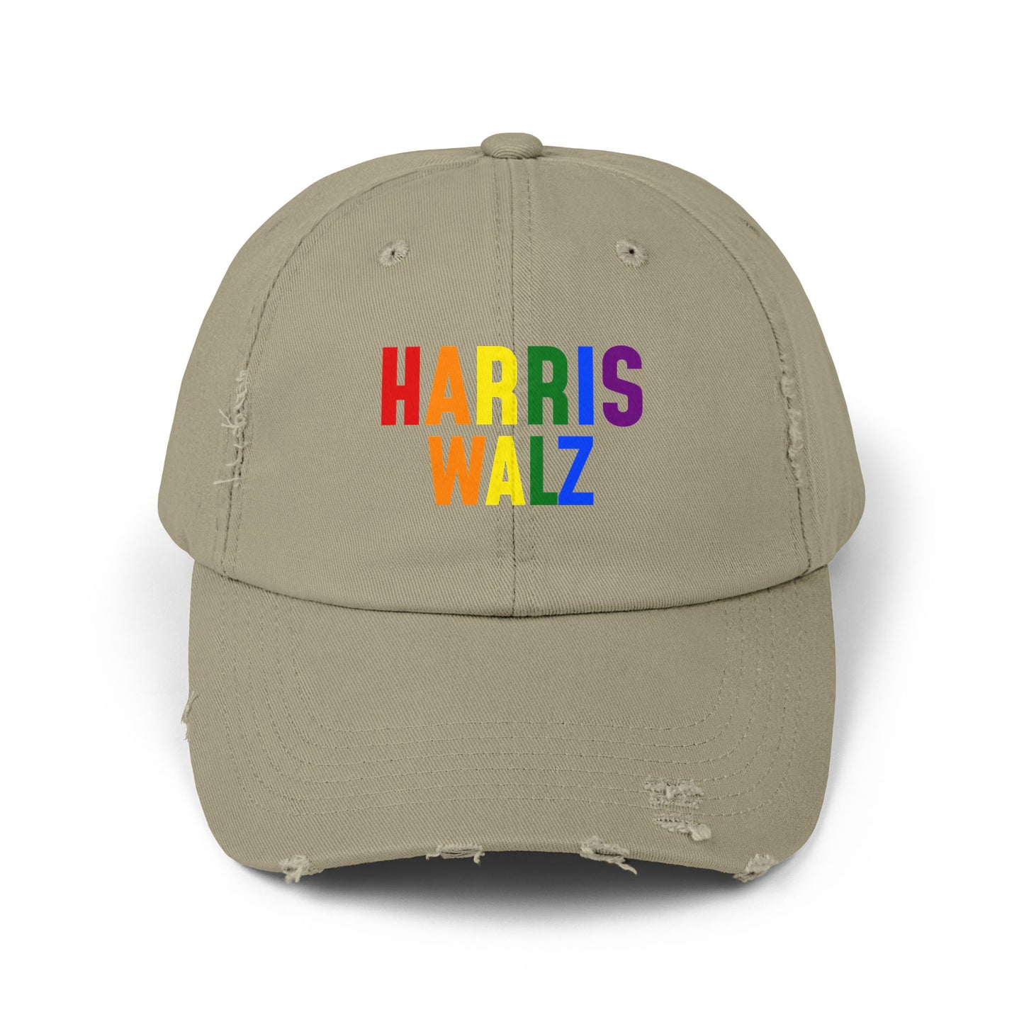 Harris-Walz Distressed Cap (rainbow text)