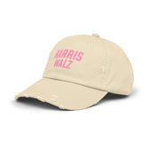 Harris-Walz Distressed Cap (pink text)