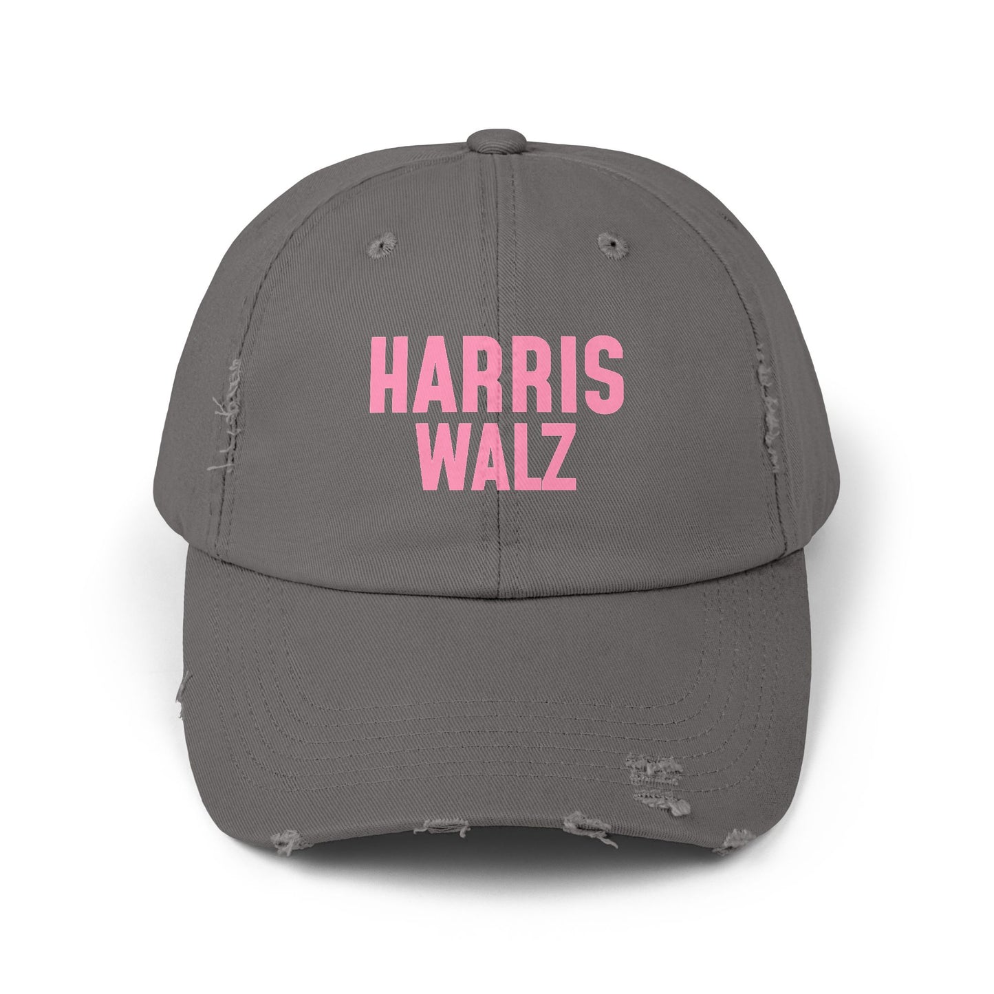 Harris-Walz Distressed Cap (pink text)