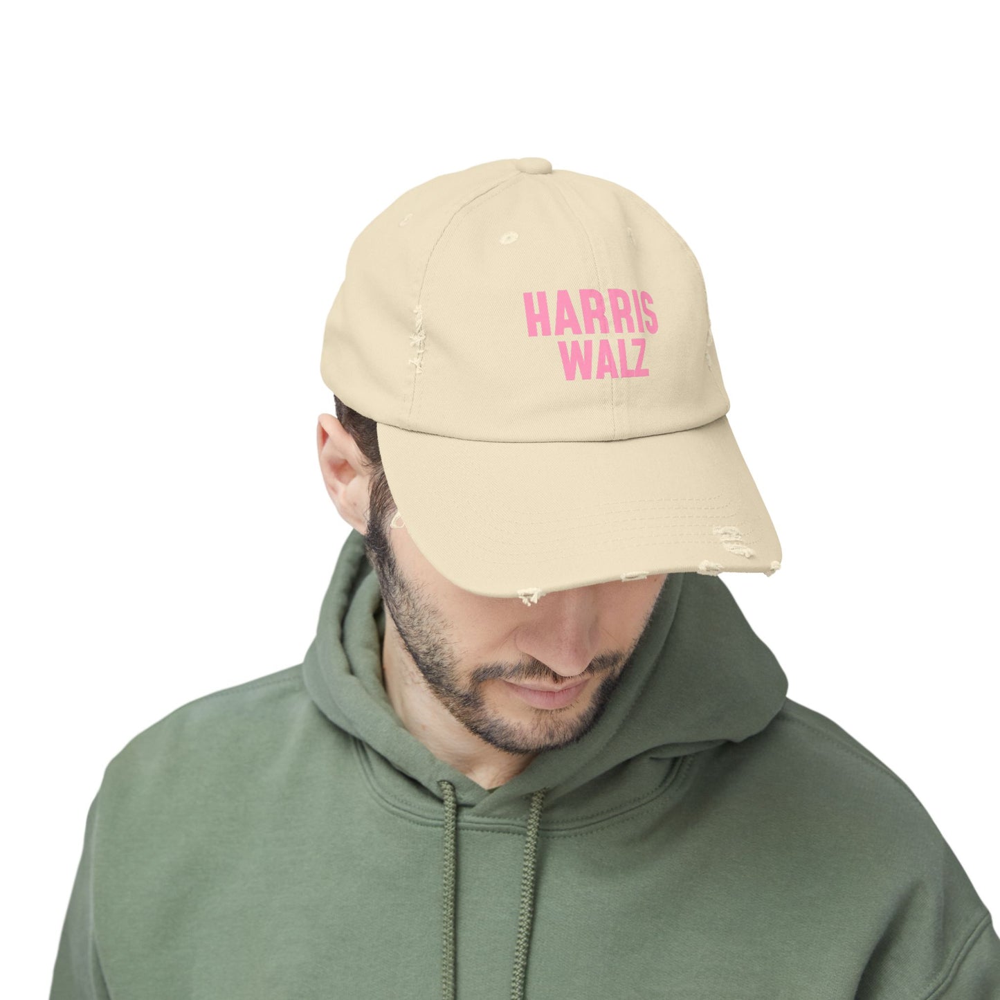 Harris-Walz Distressed Cap (pink text)