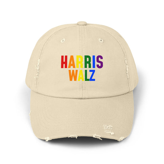 Harris-Walz Distressed Cap (rainbow text)