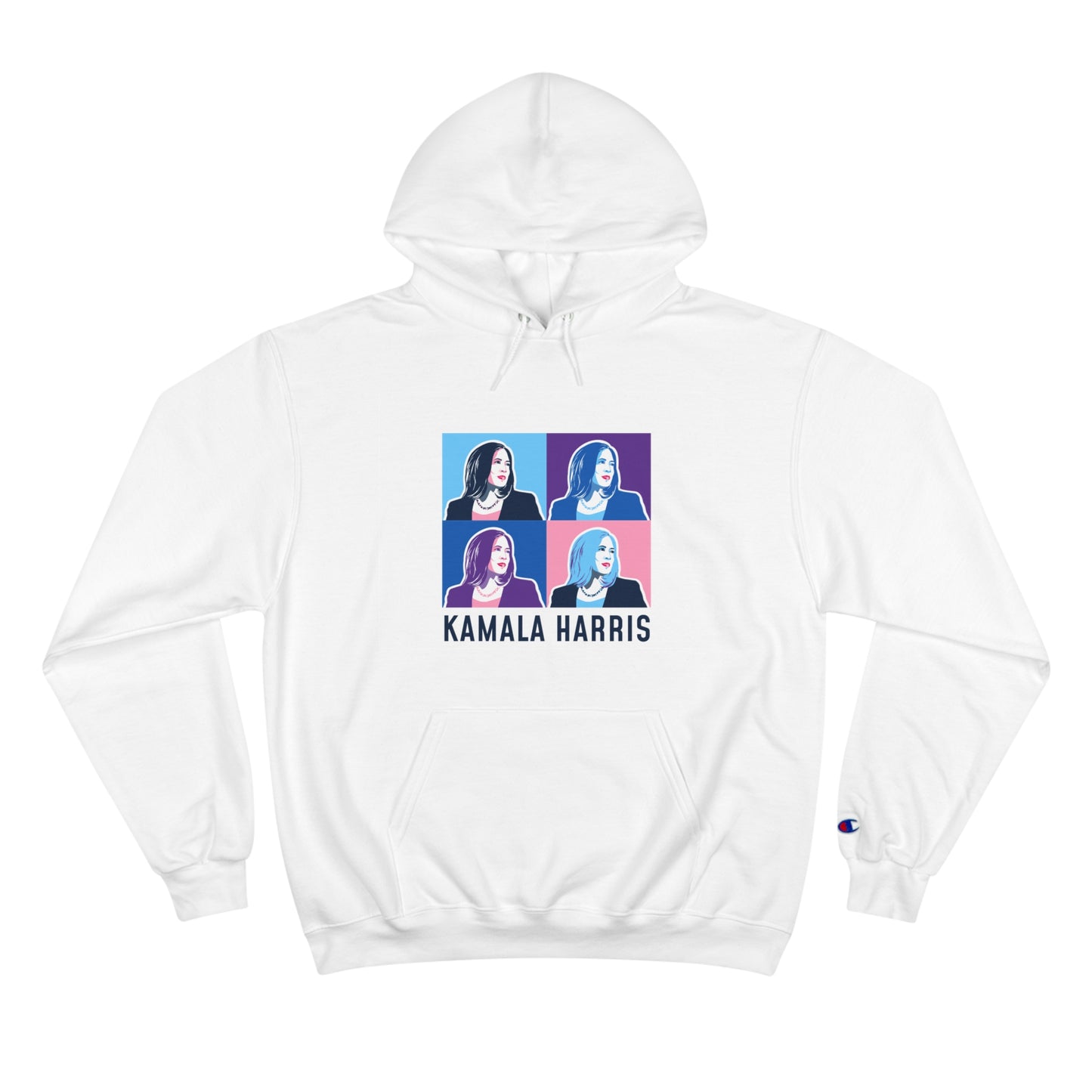 Pop Art Kamala Champion Hoodie (navy text)