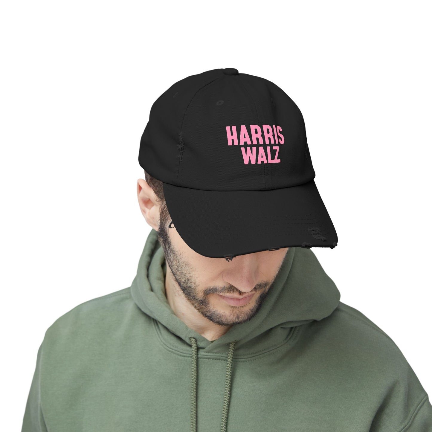 Harris-Walz Distressed Cap (pink text)