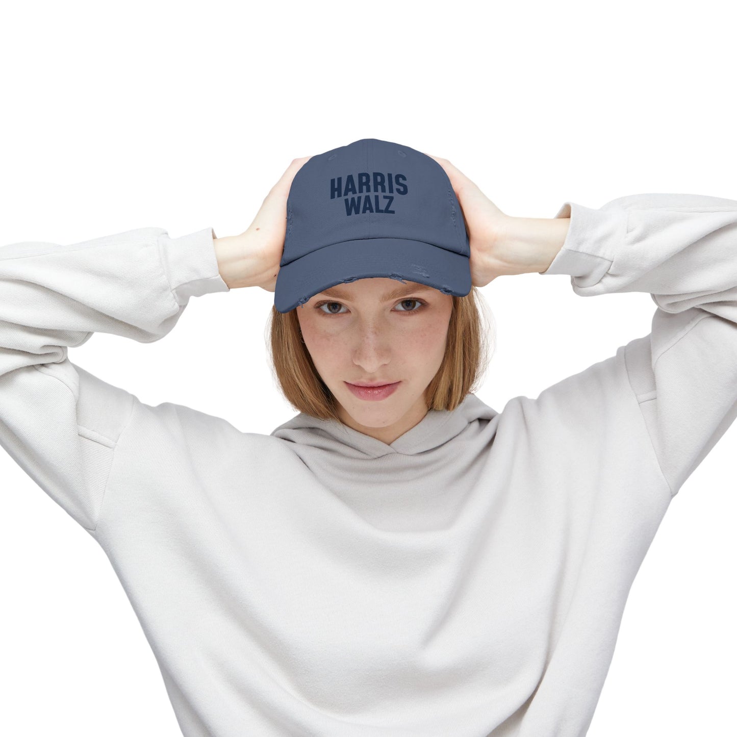 Harris-Walz Distressed Cap (navy text)