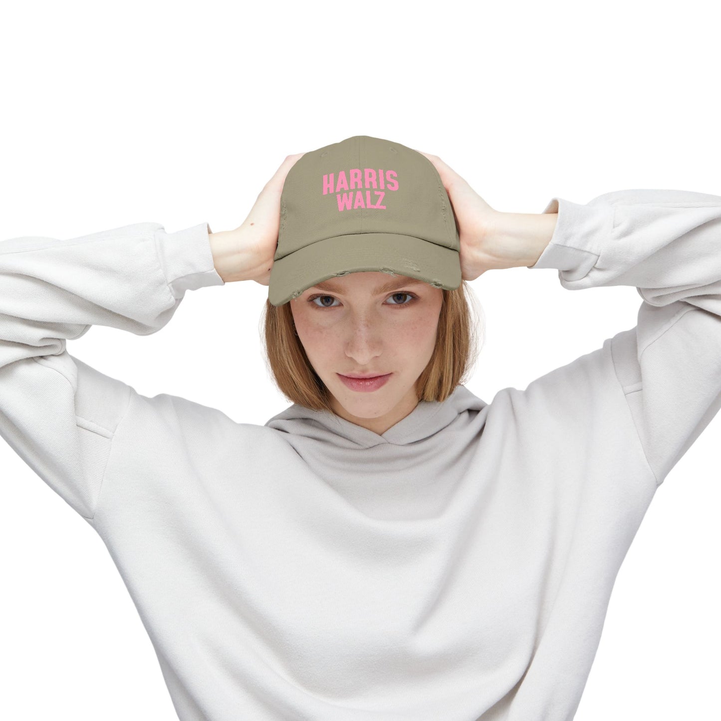 Harris-Walz Distressed Cap (pink text)