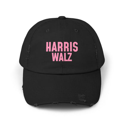 Harris-Walz Distressed Cap (pink text)