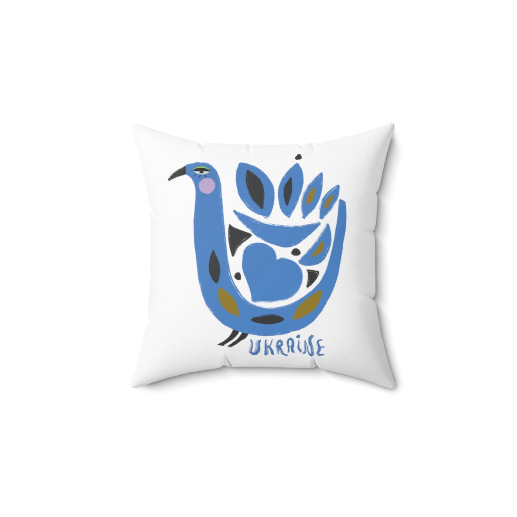 "Ukrainian Bird" Faux Suede Square Pillow Case (white)