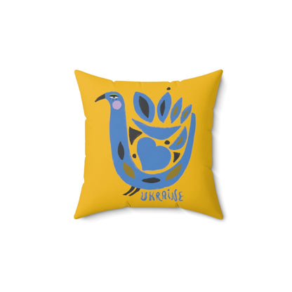 "Ukrainian Bird" Faux Suede Square Pillow Case (yellow)