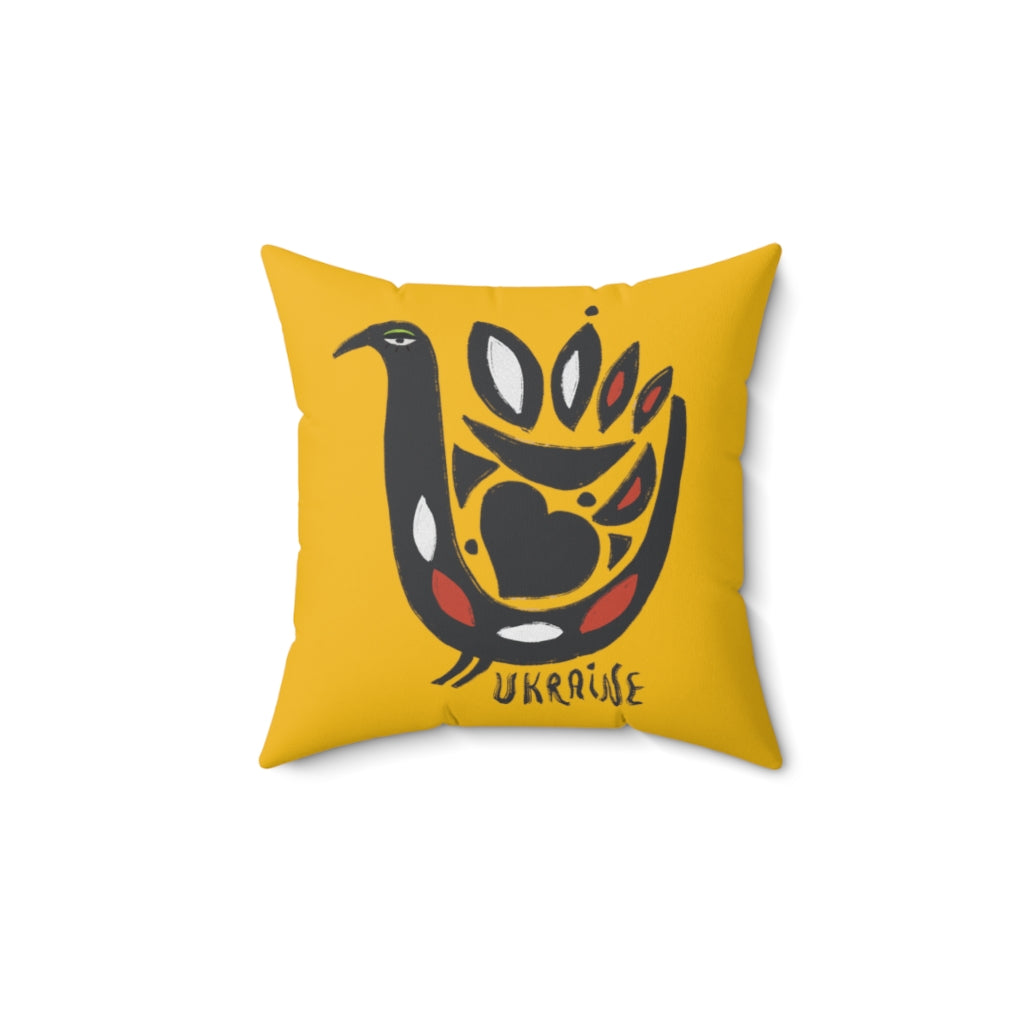 "Ukrainian Bird" Faux Suede Square Pillow Case (yellow)