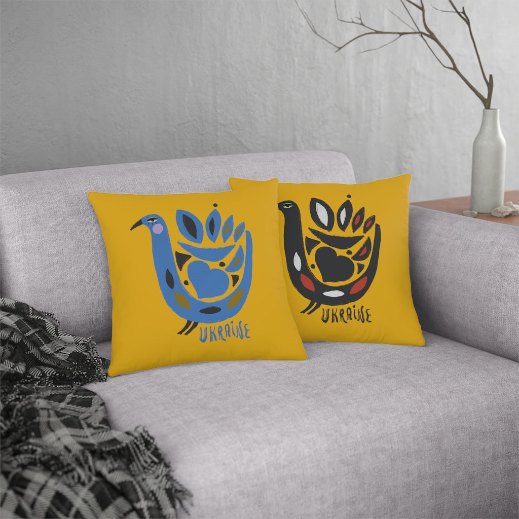 "Ukrainian Bird" Faux Suede Square Pillow Case (yellow)