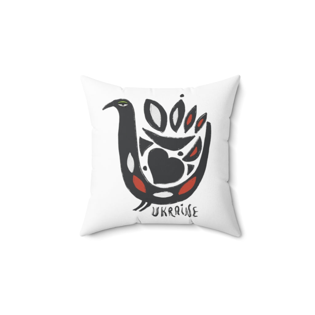 "Ukrainian Bird" Faux Suede Square Pillow Case (white)